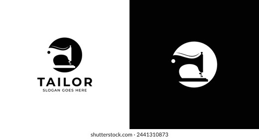 Creative Tailor Shop Logo. Nähmaschine mit minimalistischem Stil. Tailor Shop Logo Symbol Symbol Vektor Design Inspiration.