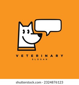 Creative talking pet logo design, Cute dog face with bubble chat logo for your brand or business