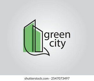 creative tall building with leaves underneath with a one line concept logo