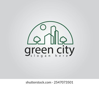 edifício alto criativo com duas árvores na lateral com um logotipo de linha