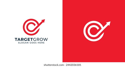 Creative Target Grow-Logo. Ziel und Pfeil nach oben mit Linienkonturstil. Profit Logo Symbol Symbol Vector Design Inspiration.