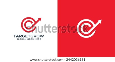 Creative Target Grow Logo. Target and Arrow Up with Linear Outline Style. Profit Logo Icon Symbol Vector Design Inspiration.