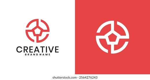 Creative target logo design, target symbol combined with pentagon sign