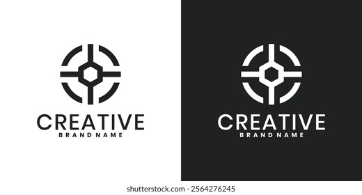 Creative target logo design, target symbol combined with hexagon sign