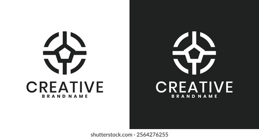 Creative target logo design, target symbol combined with pentagon sign