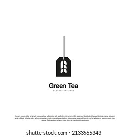 Creative tea bag logo design. Green tea design vector