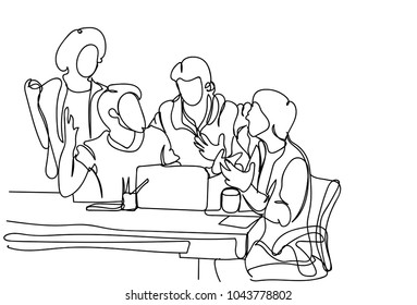 Creative Team Brainstorming Doodle Business Men Discuss New Ideas, Plan And Strategy At Meeting Vector Illustration