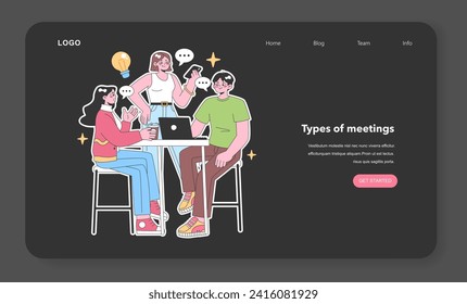 Creative team collaborates at a cafe, sharing fresh ideas and insights, illuminated by the spark of an idea. Diverse colleagues enjoy a productive discussion. Flat vector illustration