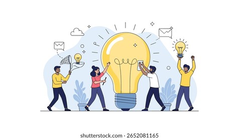 Equipo creativo colaborando en una idea brillante iluminando la innovación y el éxito