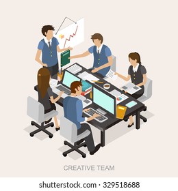 creative team concept in 3d isometric flat design