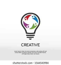 Creative team concept. Colorful abstract people in light bulb shape. Vector human logo, icon or emblem design template. Business, creativity, innovation, coaching or education illustration.