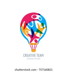 Creative team concept. Colorful abstract people in air balloon shape. Vector human logo, icon or emblem design template. Business, creativity, innovation, coaching or education illustration.