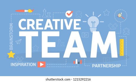 Creative team concept. Idea of teamwork and brainstorm. Making innovation and discussion in group. Isolated flat vector illustration
