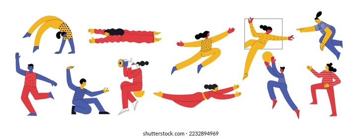 Creative team creating new, building abstract structure, working under corporate project. Business and creativity process, teamwork concept. Flat vector illustration