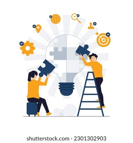 Creative team forming team leadership, problem solving, brainstorming and find solution concept illustration