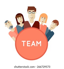 Creative team. Group of people. Teamwork. Brainstorming. Poster with place for text. Vector illustration. Flat design.