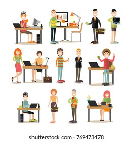 Creative team people vector icon set. Creative director and his team programmer, creator, website developer, graphic designer, system administrator, idea man. Flat style design.