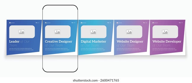 Creative team social media carousel template. Digital agency carousel banner. Team introduce carousel post.