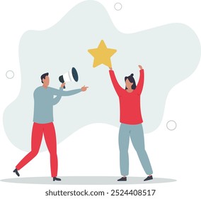 creative team working together. Business communication and collaboration.gold star as a symbol of quality.flat design with people.