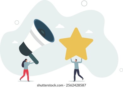 creative team working together. Business communication and collaboration.gold star as a symbol of quality.flat characters.