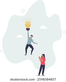 creative team working together. Business communication and collaboration.light bulb idea symbol.flat character life .