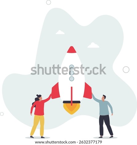 creative team working together. Business communication and collaboration.rocket as a symbol of a startup. character life .