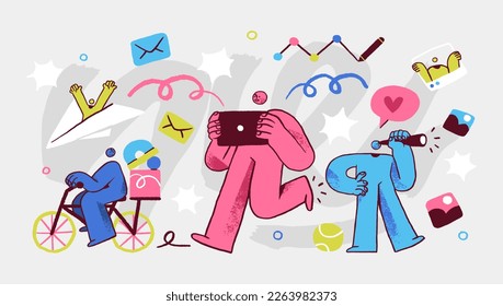 Creative team working under corporate project. Business and creativity process, teamwork concept. Flat vector illustration