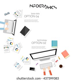 Creative team. Young design team working at desk infographics. 
