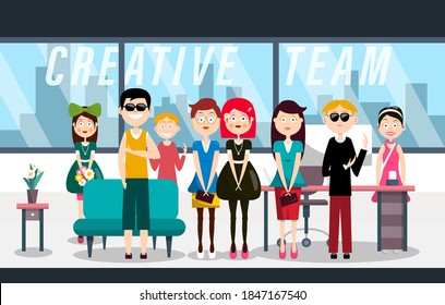 Creative Team - Young People in Modern Office Vector Cartoon