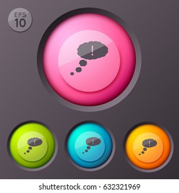 Creative teamwork business concept with four isolated colorful interface buttons and grey idea thought bubble pictograms vector illustration