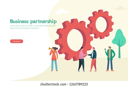 Creative teamwork business with gear vector illustration concept, people solved the problem with teamwork, 
can use for, landing page, template, ui, web, mobile app, poster, banner, flyer
