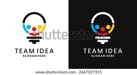 Creative teamwork idea logo design with people and light bulb symbol