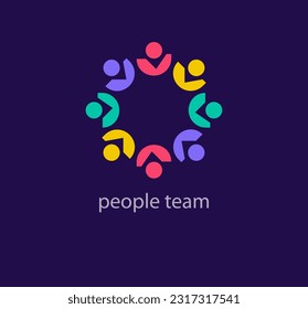 Logo creativo de trabajo en equipo. Transiciones de color únicas. Plantilla única de logotipo de comunidad de conexión. vector