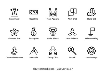 Kreatives Teamwork modernes Line Icon Set. Professionelle Vektorsammlung mit minimalem Umriss, die Partnerschaft, Einheit und Zusammenarbeit zwischen Gruppen zeigt.