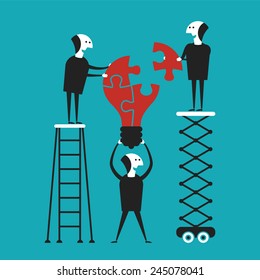 Creative teamwork vector concept in flat cartoon style