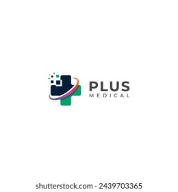 Creative tech Cross plus medical logo design template.