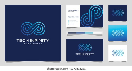 Creative Tech Infinity Line. Modern Infinity Symbol, Technology Dot, Premium Logo Design And Business Card Vector.
