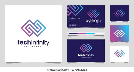 Creative tech infinity line. Modern Infinity Symbol, Technology dot, Premium logo design and business card vector.