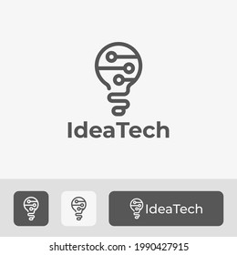 Creative Tech Logo Design Idea, Modern And Minimal Light Bulb Icon Illustration Concept, With Line Art Style 