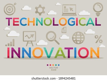 Kreative (technologische Innovation) Banner-Wort mit Symbol, Vektorgrafik.