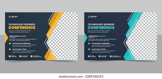 Creative technology business conference flyer template and business webinar event social media banner invitation flyer layout design