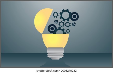 Creative technology communication concept lightbulb with gears