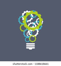 creative technology concept blue green gears light bulb 