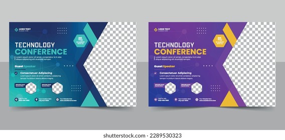 Creative technology conference webinar flyer template and business event banner invitation layout design