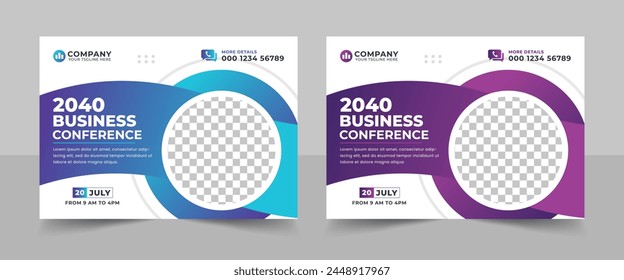 Creative technology conference webinar flyer template and business event banner invitation layout design. Technology conference social media banner layout, live webinar banner
