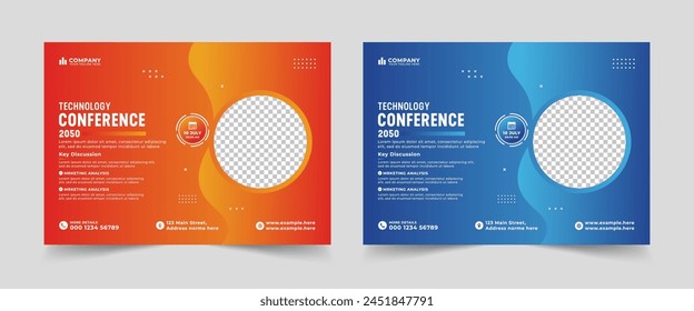 Creative technology conference webinar flyer template and business event banner invitation layout design. Technology conference social media banner layout, live webinar banner