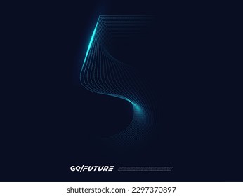 Creative technology digital number typography five, fifth, 5th, 5 font. Modern futuristic blue lines and light effect on the dark background for ai logo, big data, new year poster, anniversary type…