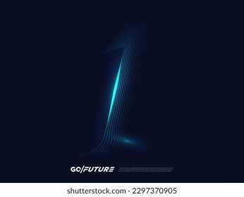 Creative technology digital number typography one, first, 1st, 1 font. Modern futuristic blue lines and light effect on the dark background for ai logo, big data, new year poster, anniversary type…