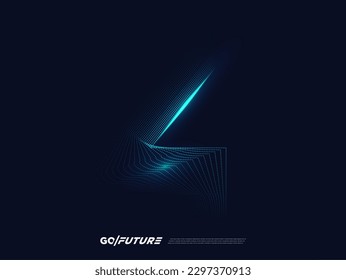 Creative technology digital number typography four, fourth, 4th, 4 font. Modern futuristic blue lines and light effect on the dark background for ai logo, big data, new year poster, anniversary type…