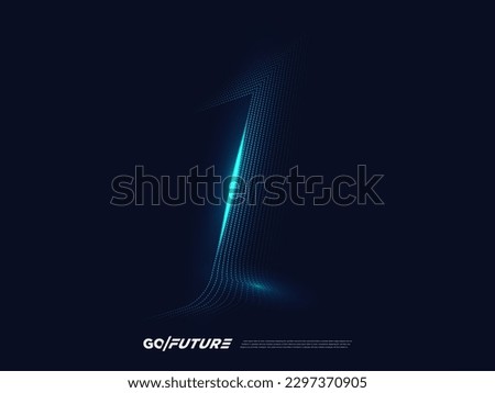 Creative technology digital number typography one, first, 1st, 1 font. Modern futuristic blue lines and light effect on the dark background for ai logo, big data, new year poster, anniversary type…